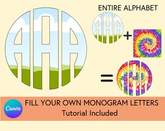 Fill Your Own Doodle Monogram PNG, Canva Template, Canva Monogram Template, Monogram, Full Alphabet, Instant Download, Digital