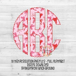 Pink Coquette Bow Monogram, Coquette PNG, Valentine's Day Monogram, Scallop PNG, Monogram PNG, Full Alphabet, Instant Download