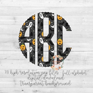 Halloween Monogram, Monogram PNG, Pumpkin, Ghosts, Scallop, Full Alphabet, Instant Download, Digital Download, Sublimation File