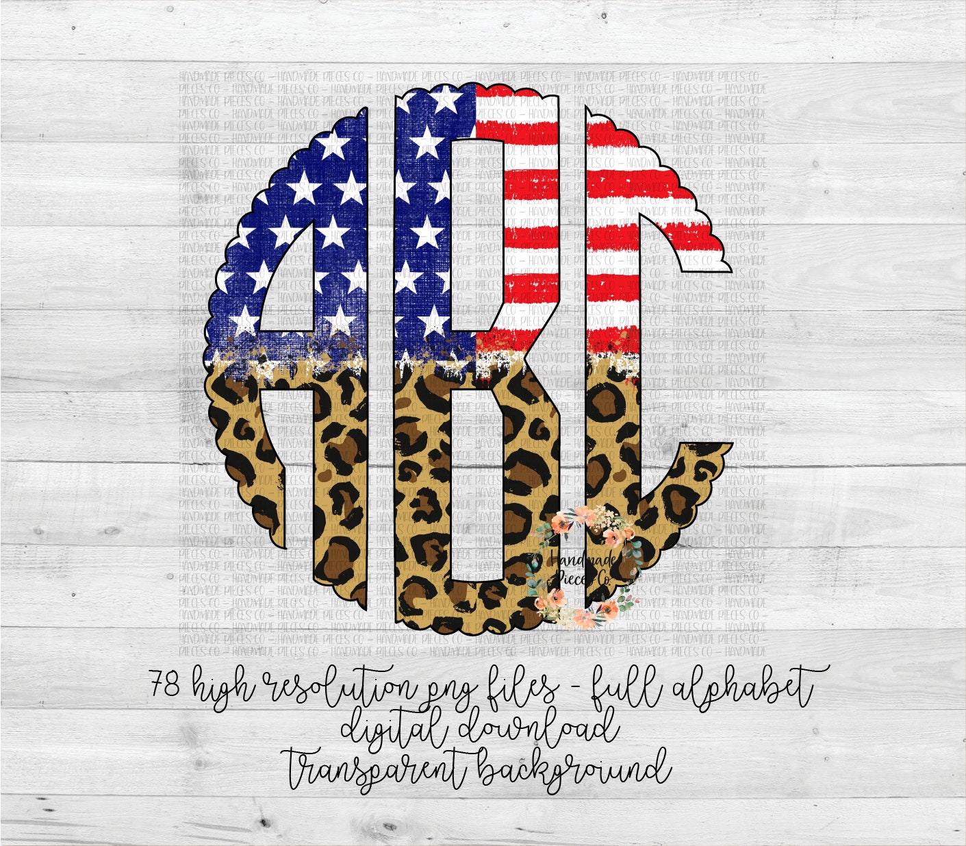 American Flag Monogram, Patriotic Monogram, US Flag Monogram, Leopard…