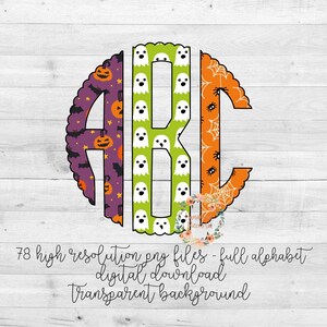 Halloween Trio Monogram, Monogram PNG, Pumpkin, Ghosts, Scallop, Full Alphabet, Instant Download, Digital Download,Sublimation File