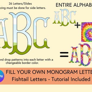 Remplissez votre propre monogramme PNG, monogramme en queue de poisson, modèle de toile, modèle de monogramme de toile, monogramme, alphabet complet, téléchargement immédiat