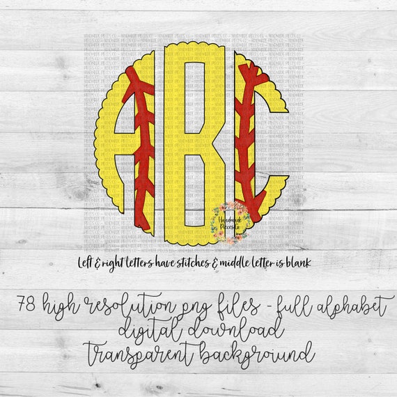 Softball Monogram PNG, Scallop Alphabet (Digital Download)