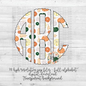 Fall Monogram, Pumpkin Monogram, Scallop, Full Alphabet, Instant Download, Digital Download, Sublimation File