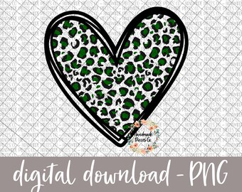 Corazón de leopardo PNG, Corazón PNG, Estampado de leopardo verde, Día de San Patricio PNG, Archivo de sublimación, Archivo imprimible, Descarga digital