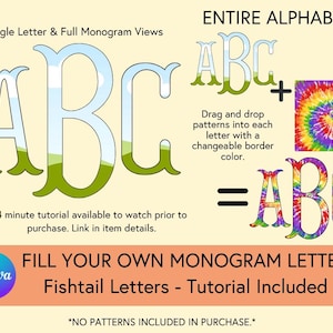 Fishtail Monogram PNG, Fillable Alphabet Canva Template (Instant Download)