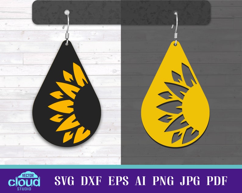 Download Sunflower earring svg dxf eps ai png vector cut file. Faux ...