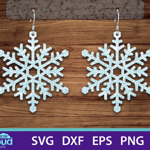 Snowflake earring svg, dxf, eps, png vector cut file. Snow flake faux leather or wood earring template for cricut, silhouette and laser cut.