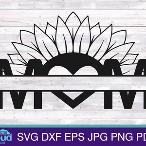 Mamá split monograma svg. Sunflower Mom svg diseño con nombres de niños para cricut, silueta, corte láser, diseños de sublimación para camiseta, vaso
