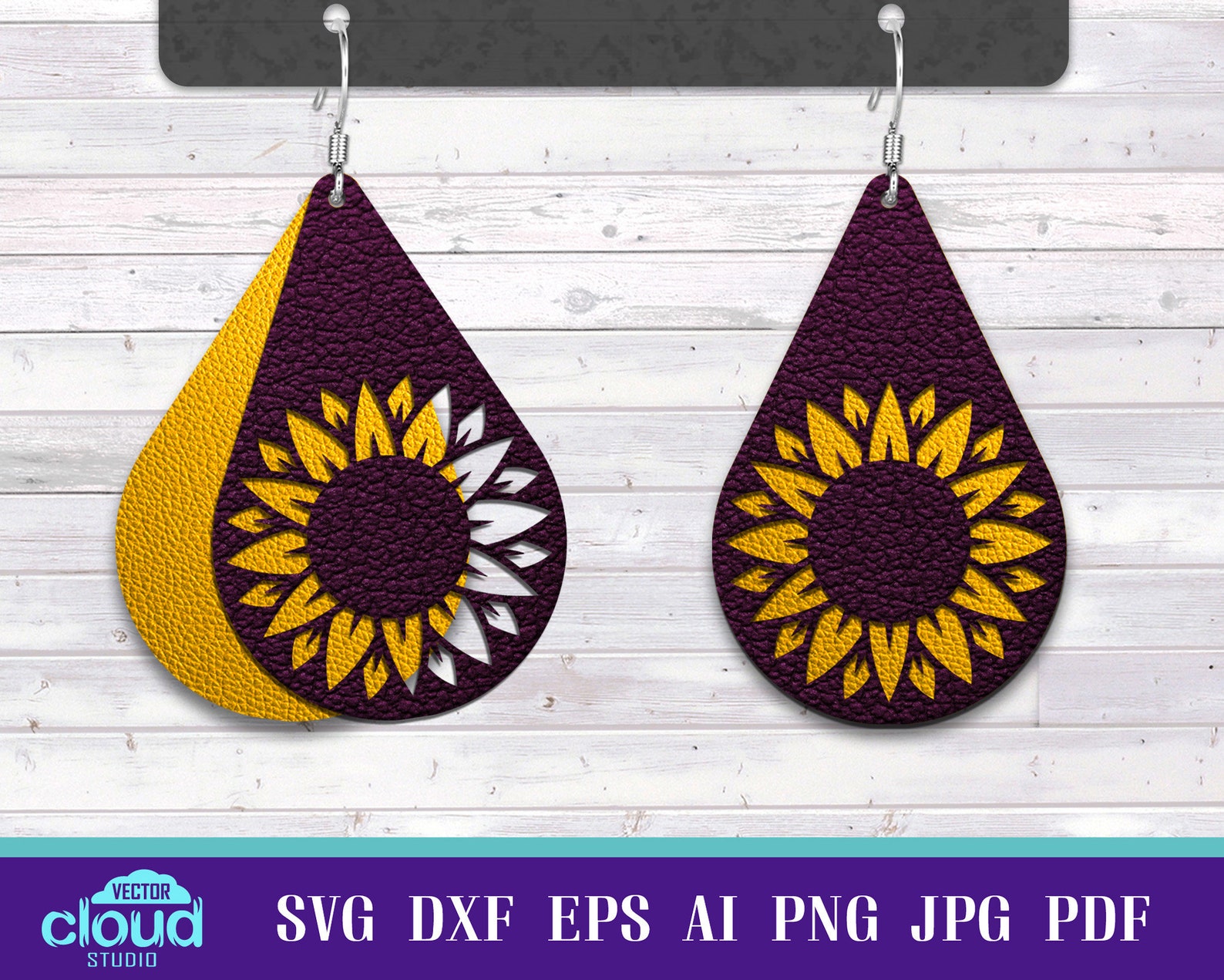 Sunflower Earring Svg Dxf Eps Ai Png Vector Cut File. Faux Etsy UK