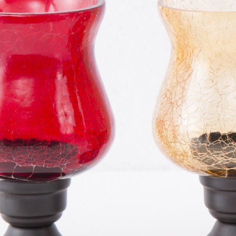 Set of 3 Red Gold Crackle Glass Candle Holders, Modern Home Decor