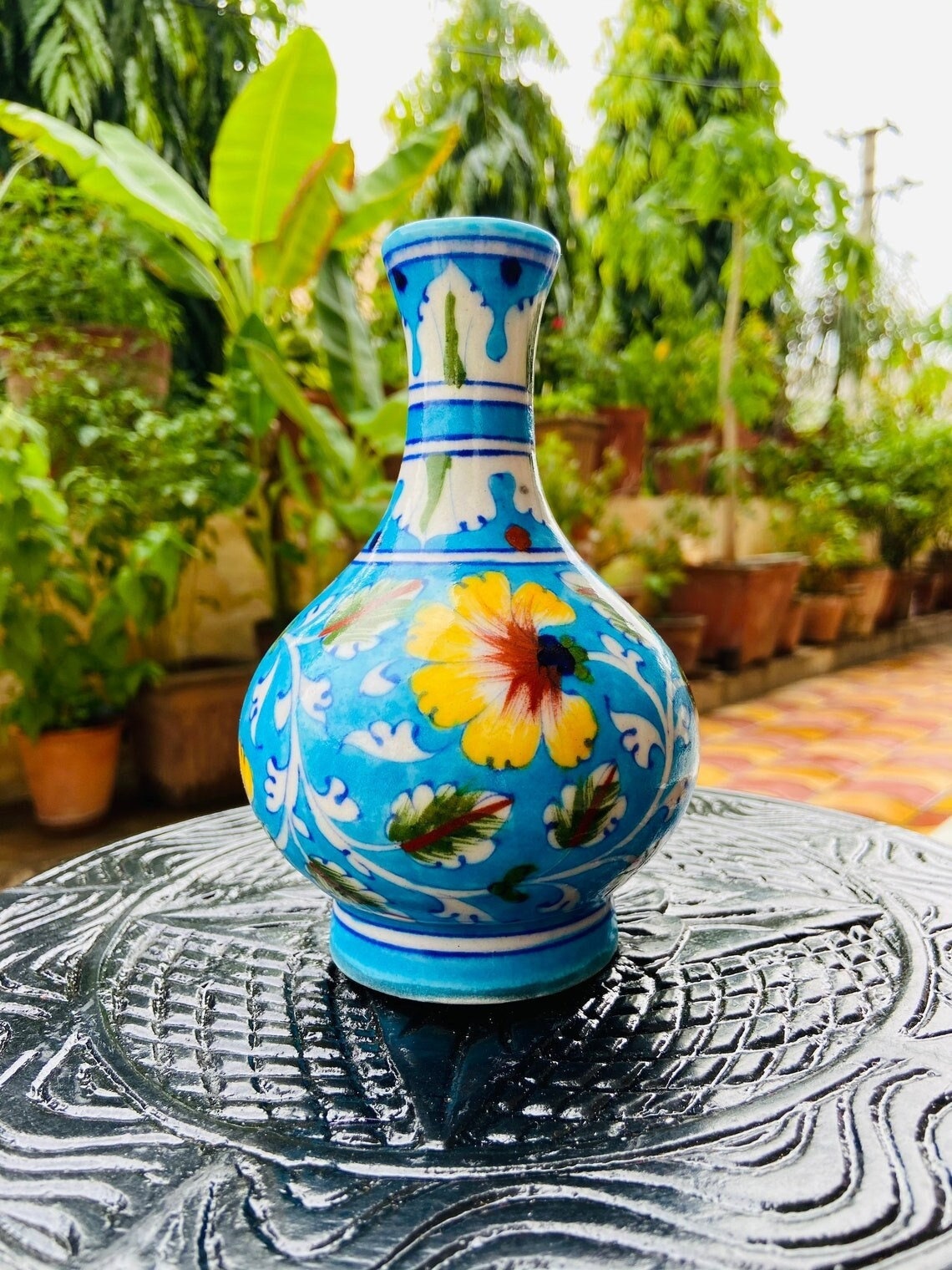 Decorative blue pottery vase floral art flower vase handmade flower pots handmade ceramic vase mom pottery lover gift pampas grass vase
