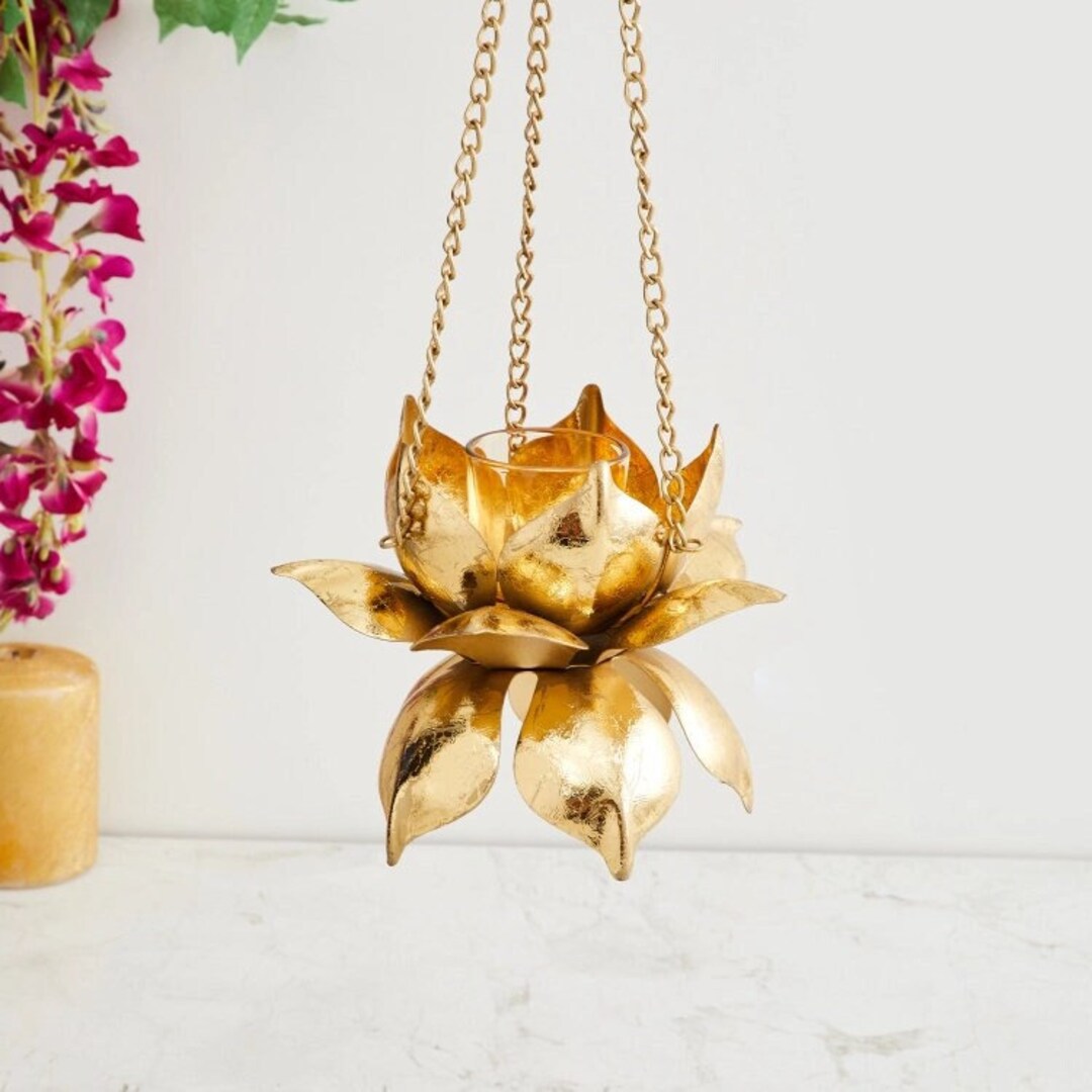 Lotus Gold Hanging Candle Holder Lotus Tealight Holder Etsy