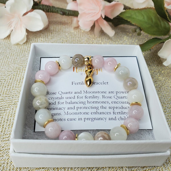 Fertility Bracelet , Rose Quartz and Moonstone, Pregnancy Bracelet, Fertility Gemstones, Healing Jewelry, Fertility Gift, In Vitro