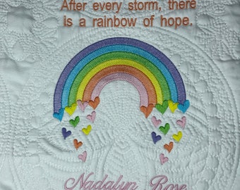 Heirloom Baby Blanket, Rainbow Baby Blanket, Rainbow Baby Quilt, Embroidered Blanket, Personalized Quilt