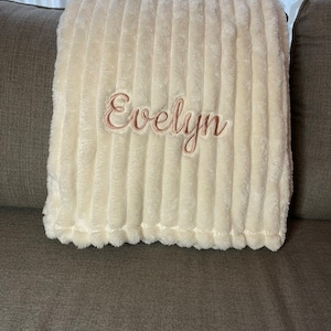 Ribbed Plush Throw Blanket: Personalized Embroidery, Ivory Polyester (60x50 inches)