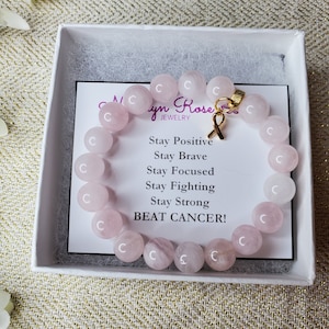 Rose Quartz Fight Cancer Bracelet, Pink Ribbon, Cancer Survivor, Cancer Care Package, Cancer Patient Gift, Motivational Gift, Cancer Warrior