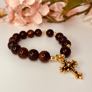 Tigerauge Rosenkranz Armband, Meditation Schmuck, katholische Schmuck, Gottesmutter