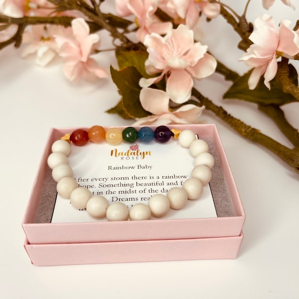 Rainbow Jade Bracelet, Rainbow Baby, Gold Dainty Hearts, Hope Bracelet by Nadalyn Rose