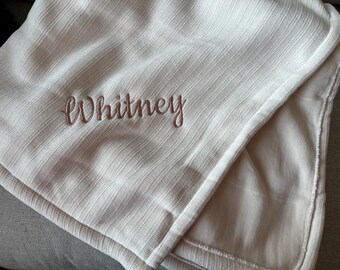 Ivory Chenille Throw Blanket: Personalized Embroidered Velvet Plush