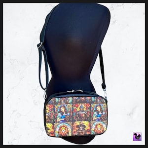 Bolso bandolera o de hombro con diseño de guerreros magos de vidrieras Catalina