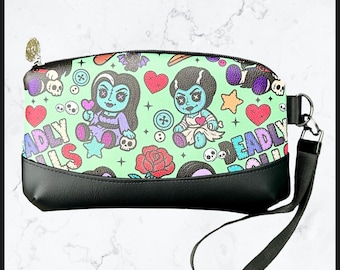 Deadly Dame Dolls Petite Wristlet or Makeup Bag Purse