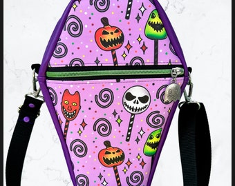 Nightmare Lollipops Coffin Shaped Crossbody or Shoulder Bag Purse