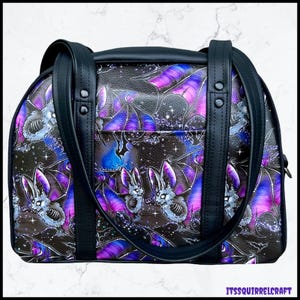 Purple Bats Retro Inspired Shoulder Bowler Bag Purse
