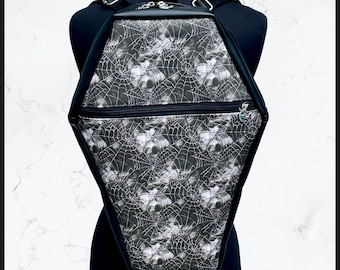 Spiderwebs Monster Size Coffin Shaped Backpack Bag Purse