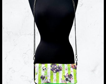 Halloween in Wonderland Shoulder Bag: Goth Green Stripe Purse