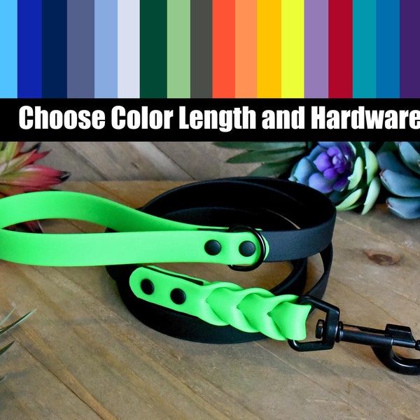 Custom BioThane® Single Braid Leash with Solid Handle 3/4'' Wide-Choose Color Length Hardware