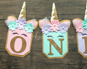 Unicorn Birthday Banner, Happy Birthday Unicorn Banner, Unicorn High Chair Banner, Unicorn Party, Custom Named Banner, First Birthday Decor