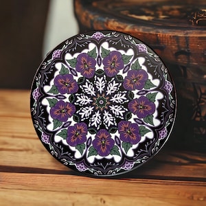 W13 large purple pansies mandala set of 4 -  4.25” Ceramic Coasters