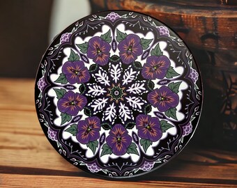 W13 large purple pansies mandala set of 4 -  4.25” Ceramic Coasters