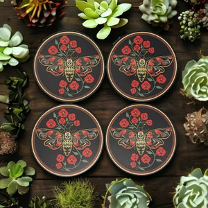 W1 Gothic Punk Death head moth Ceramic Coasters
