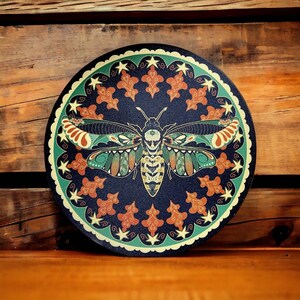 MP7 Army green death head moth with stars trivet / mouse pad