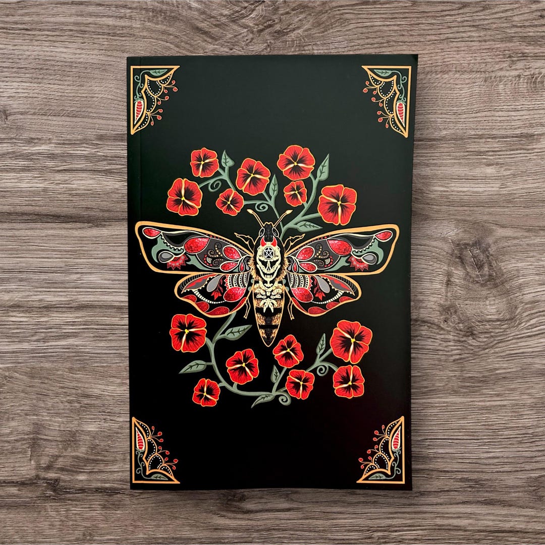 Moth Notebook NB1 Gothic Floral Death Head Moth Notebook 6x9