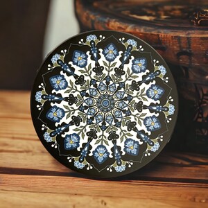 W7 Blue Pansy mandala set of 4 -  4.25” Ceramic Coasters