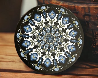W7 Blue Pansy mandala set of 4 -  4.25” Ceramic Coasters