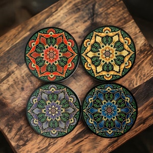 W23 Richly colored  floral mandalas -set of 4 -  4.25” Ceramic Coasters