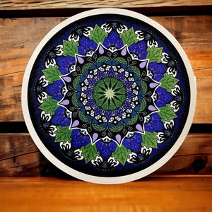 MP20 purple, lavender, green and black mandala with white border trivet / mouse pad