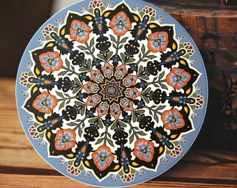 W9 Blue and rusty orange Pansy mandala set of 4 -  4.25” Ceramic Coasters