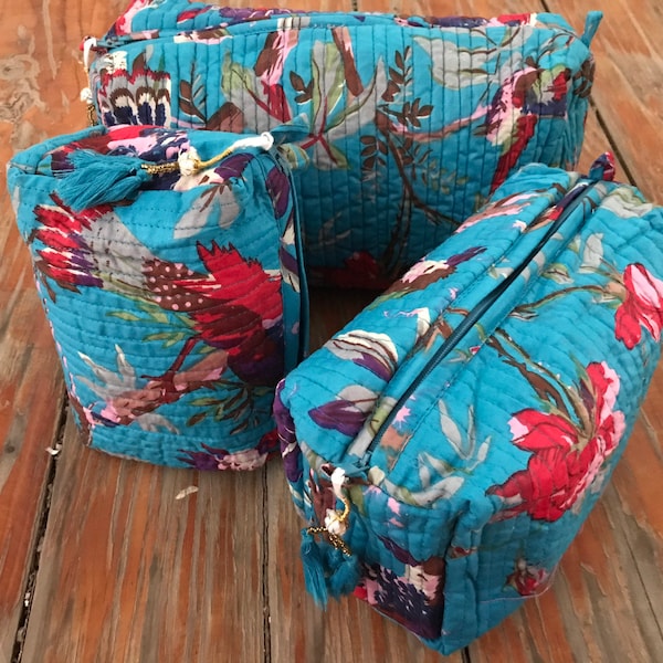 Set of 3 Make-up pouch/Block Print Bags/Zipper pouch/Toiletry Bags/Traveling pouch