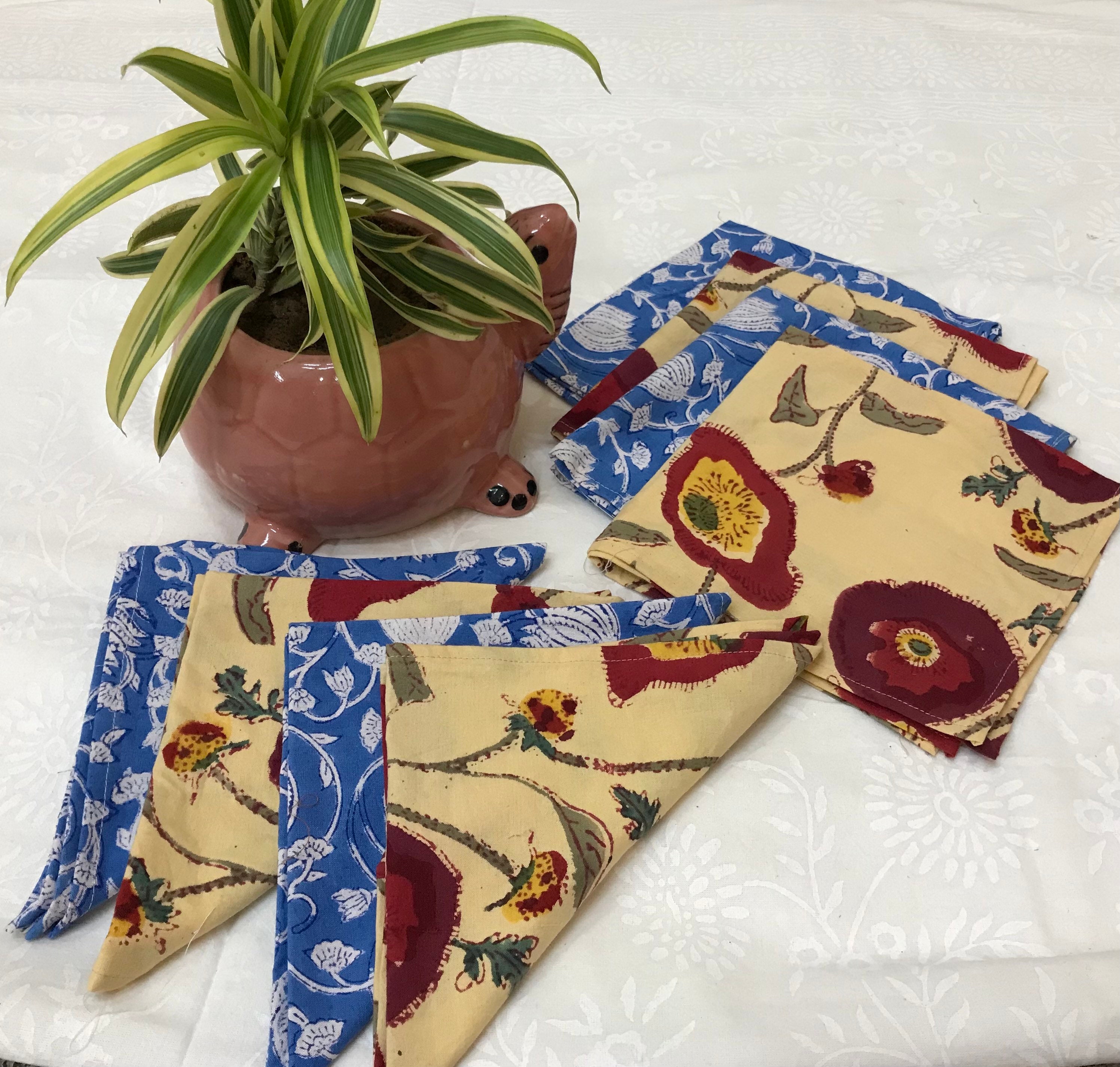 Cotton Dinner Napkins/indian Cotton Napkins/block Print Napkin/cotton Kitchen Towel/block