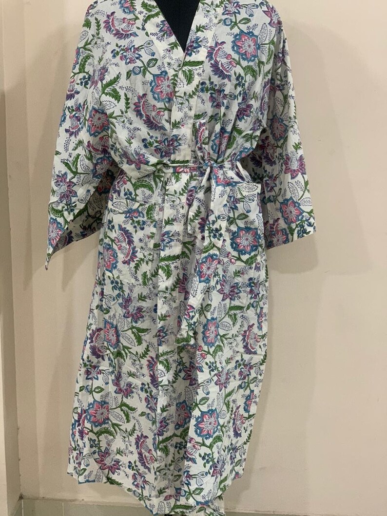 Cotton KimonoHand Block Print robesIndian BathrobeBridal Dressing GownsWomen Crossover