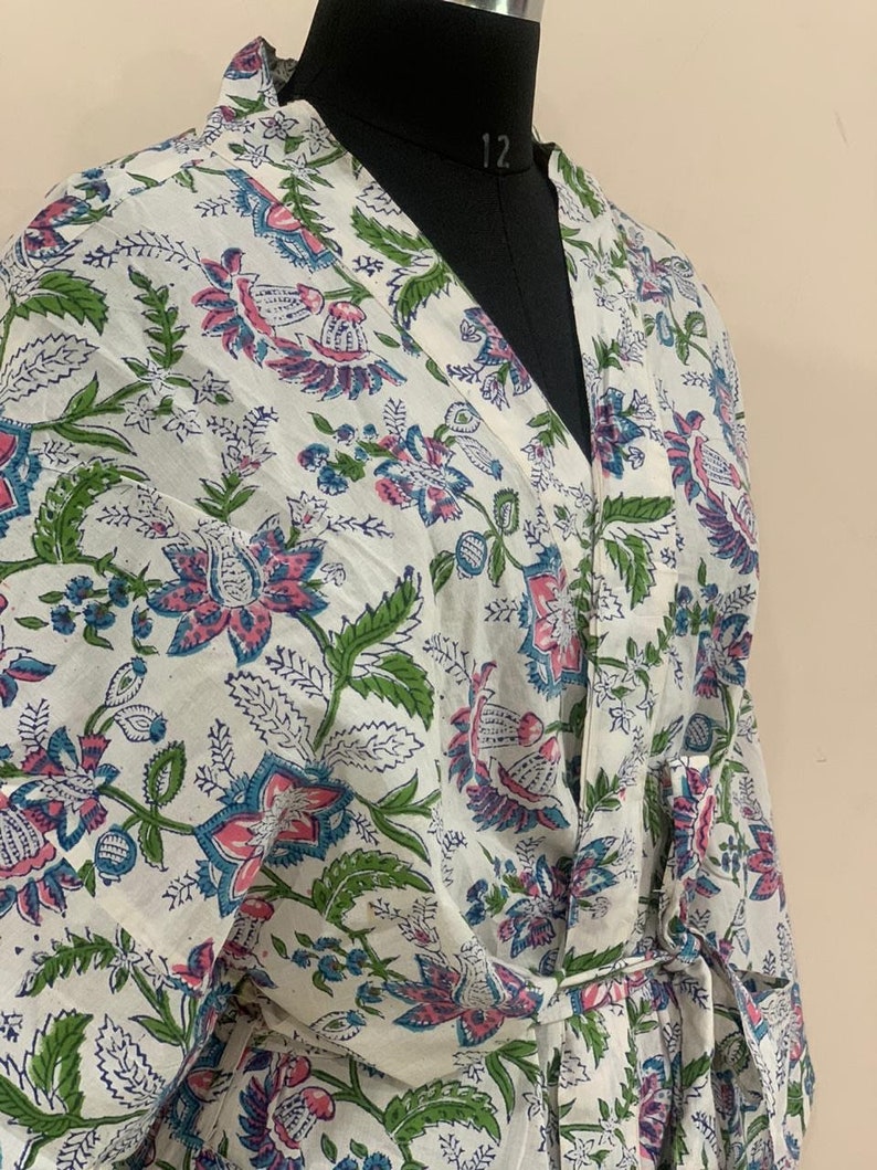 Cotton KimonoHand Block Print robesIndian BathrobeBridal Dressing GownsWomen Crossover