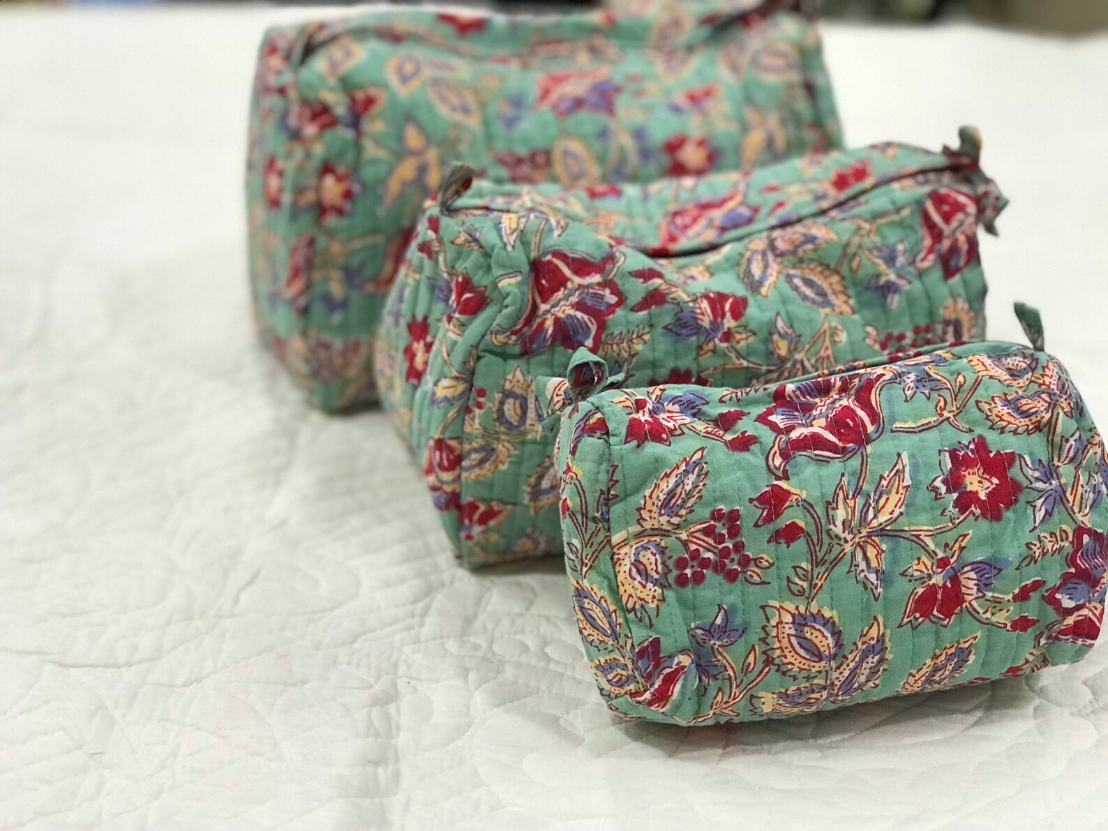 Set of 3 Makeup Pouch/block Print Bags/zipper Pouch/toiletry Etsy UK