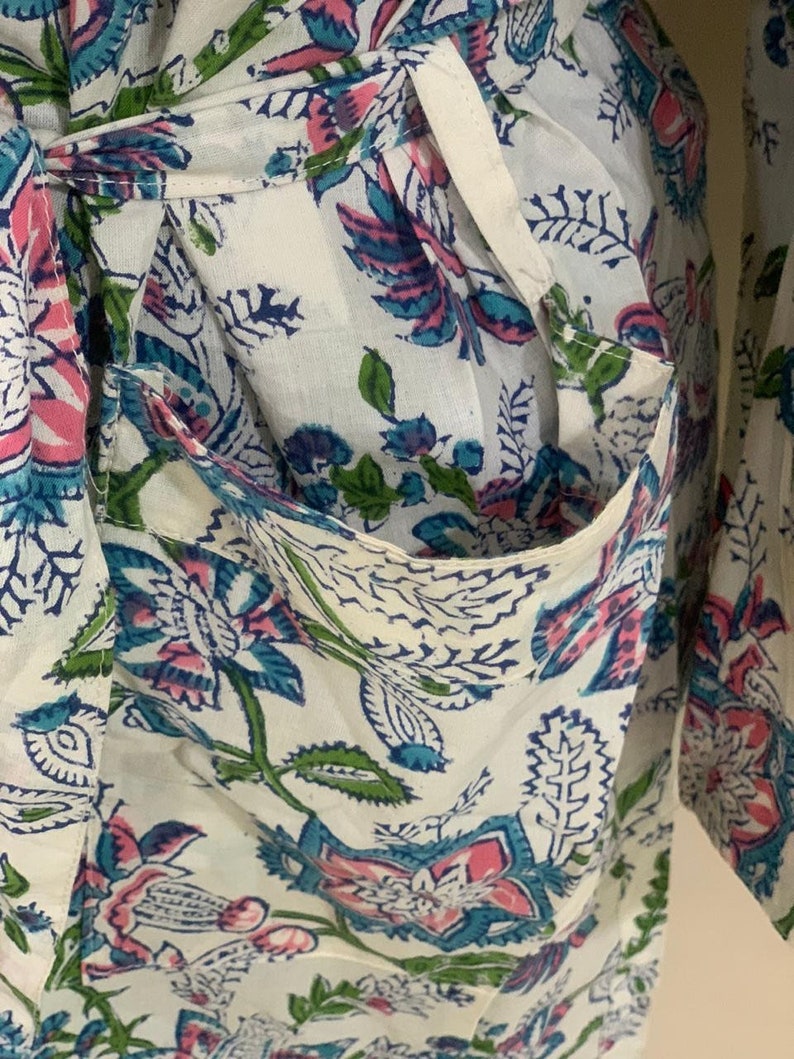 Cotton KimonoHand Block Print robesIndian BathrobeBridal Dressing GownsWomen Crossover