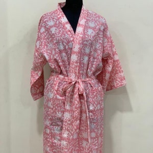 Cotton KimonoHand Block Print robesIndian BathrobeBridal Dressing GownsWomen Crossover