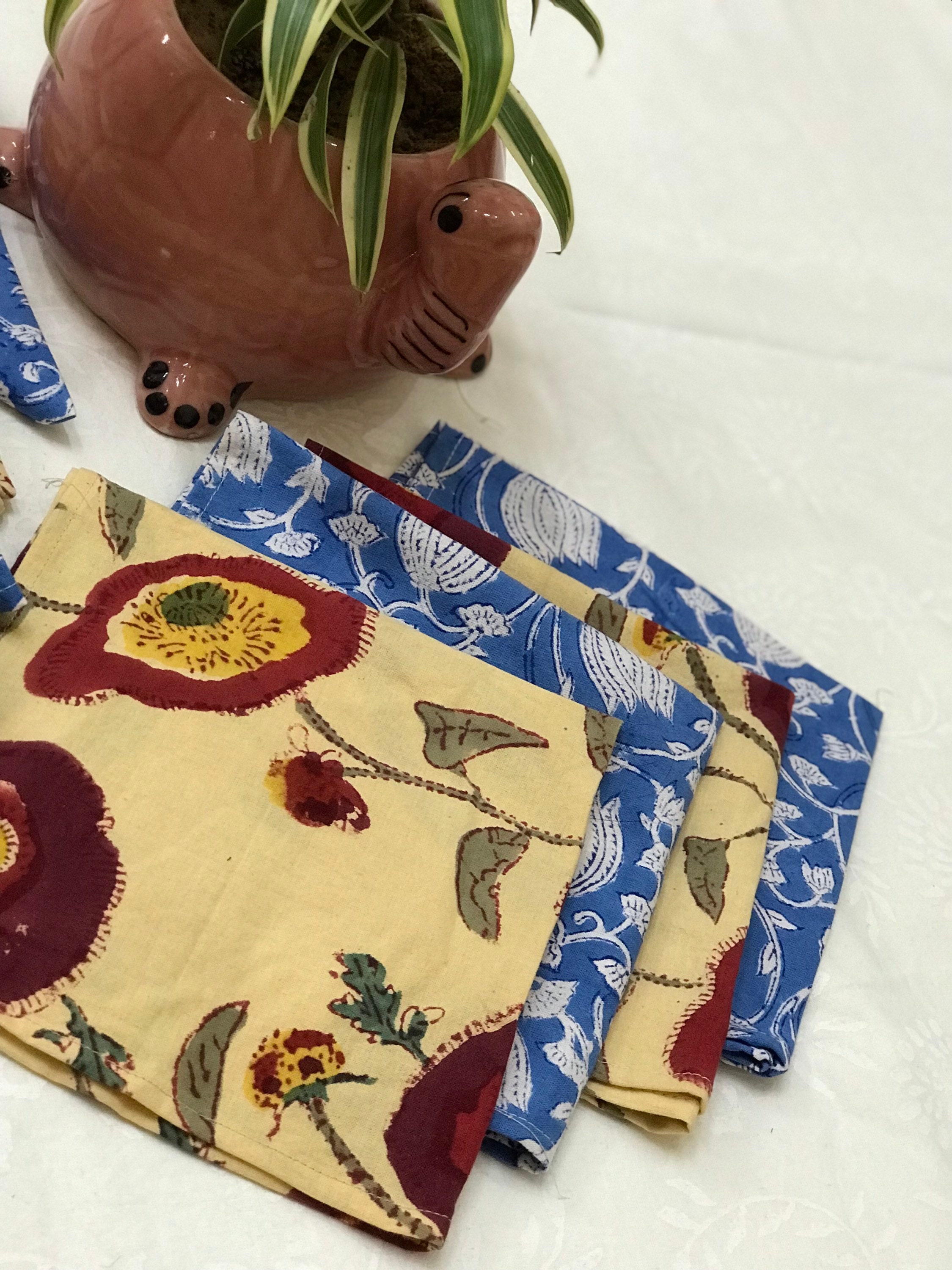 Cotton Dinner Napkins/indian Cotton Napkins/block Print Napkin/cotton Kitchen Towel/block